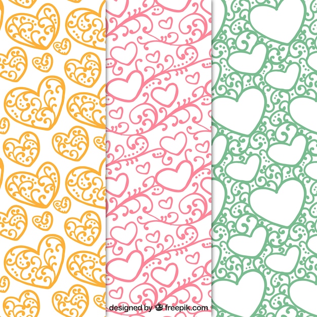 Free vector various ornamental patterns of hearts