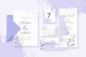 Free vector various papetry for wedding in blue tones