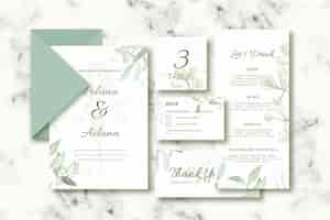 Free vector various papetry for wedding in green tones