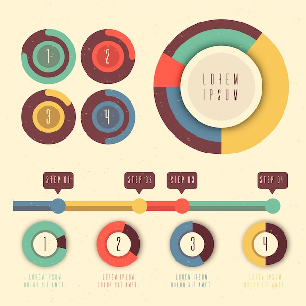 Vari infographics dei grafici a torta nella progettazione piana