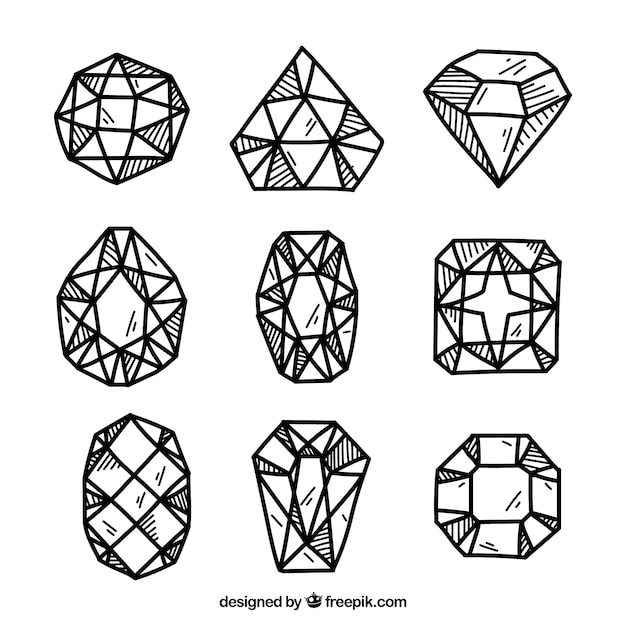 Free vector various precious stones in hand-drawn style