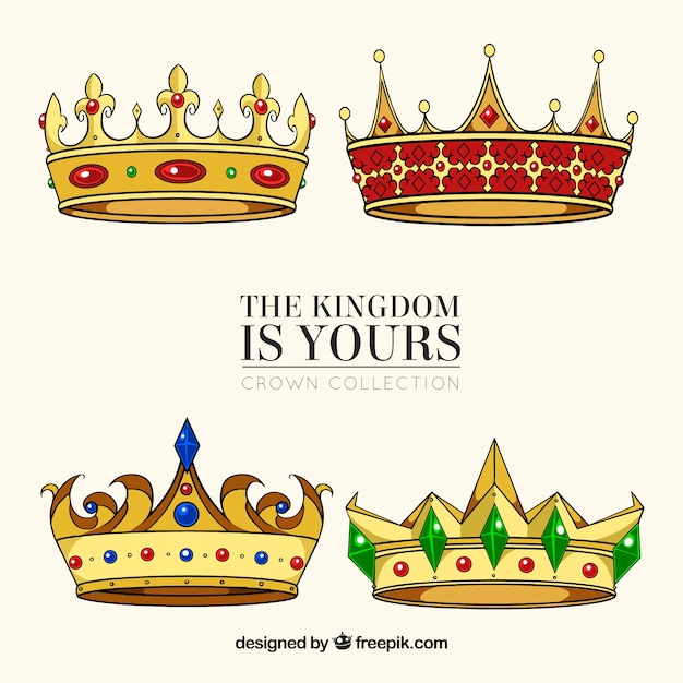 Free vector various pretty crowns with precious stones