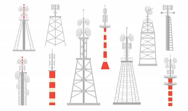 Бесплатное векторное изображение Различный плоский набор радиовышек