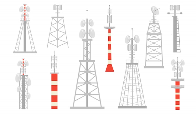 Various radio towers flat set