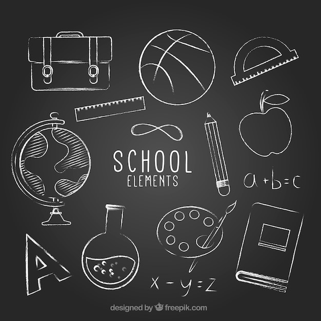 Free vector various school elements in chalk style