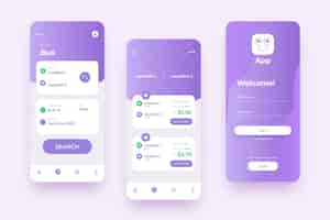 Free vector various screens for violet public transport mobile app