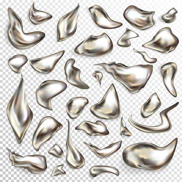 Various shape liquid metal drops set