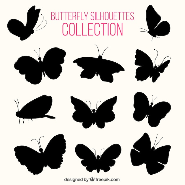 Free vector various silhouettes of butterflies