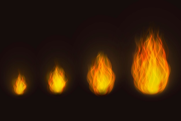 Free vector various sizes of realistic fire flames