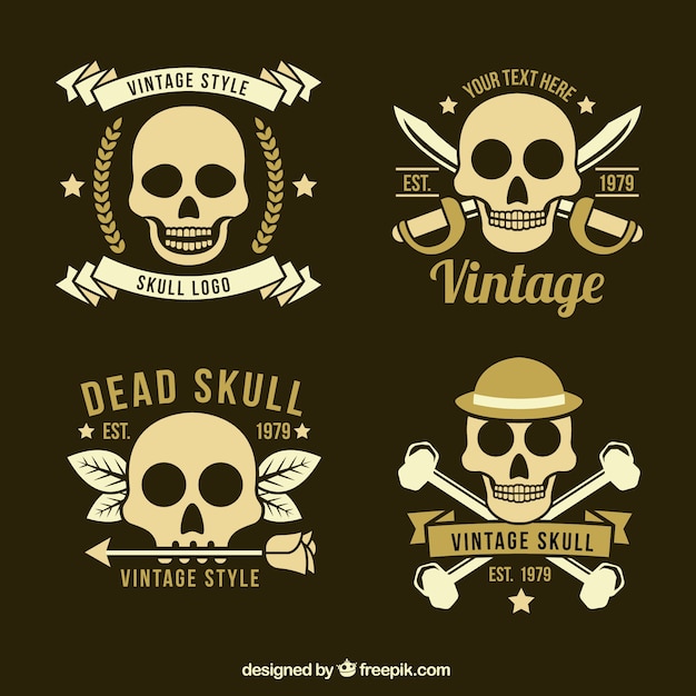 Free vector various skull logos in retro style