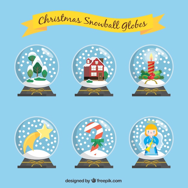 Free vector various snowglobes with nice christmas elements