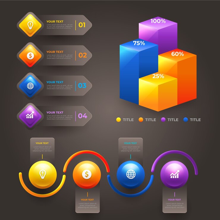 Free Vector various statistical charts 3d glossy infographics