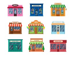 Free vector various storefronts set.