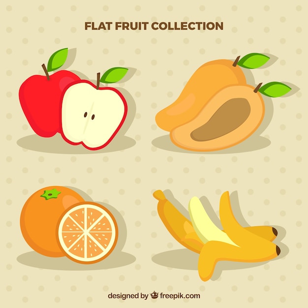 Various tasty fruits in flat design