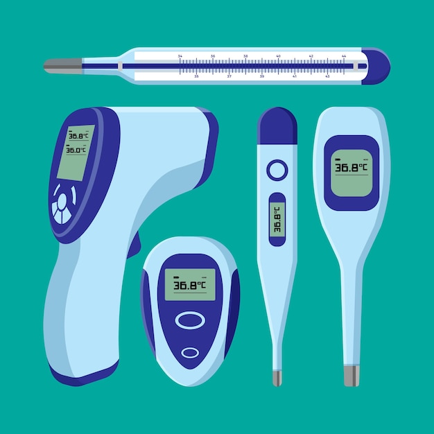 Various types of thermometers flat design