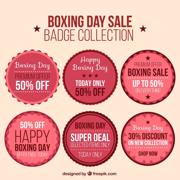 Various vintage boxing day stickers with offers