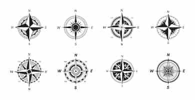 Free vector various vintage marine compasses set