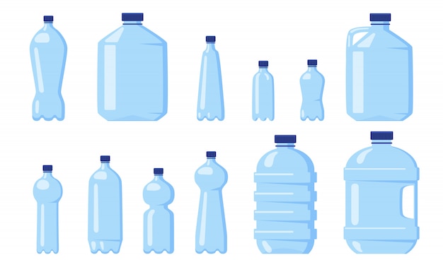 Разные водные пластиковые бутылки Бесплатные векторы