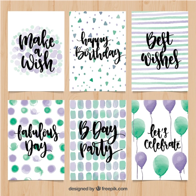 Various watercolor abstract birthday cards