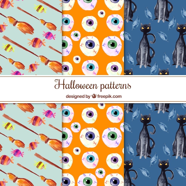 Various watercolor halloween patterns