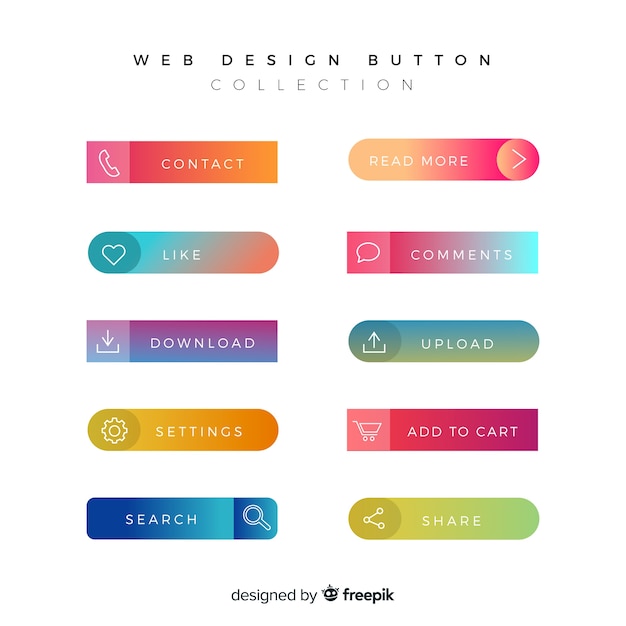 Free vector various web buttons in gradient style