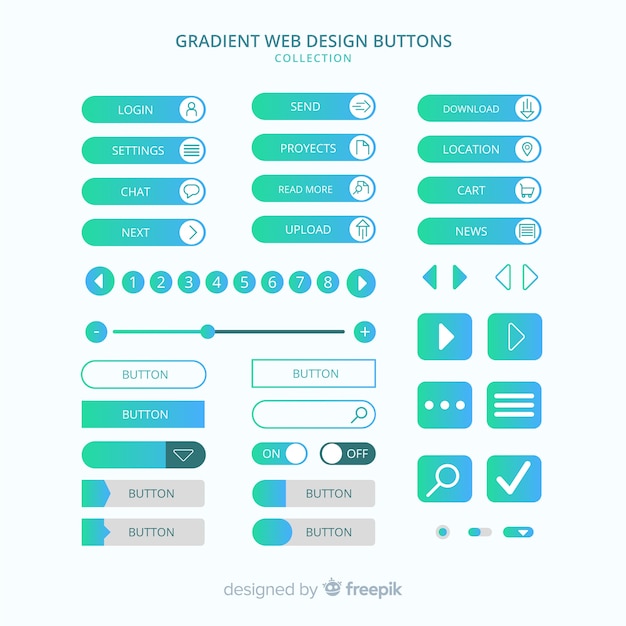 Free vector various web buttons in gradient style