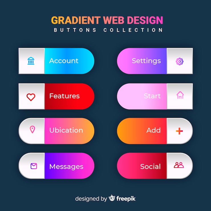 Free Vector various web buttons in gradient style