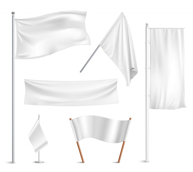 Various white flags and banners pictograms collection