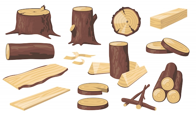 様々な木の丸太と幹