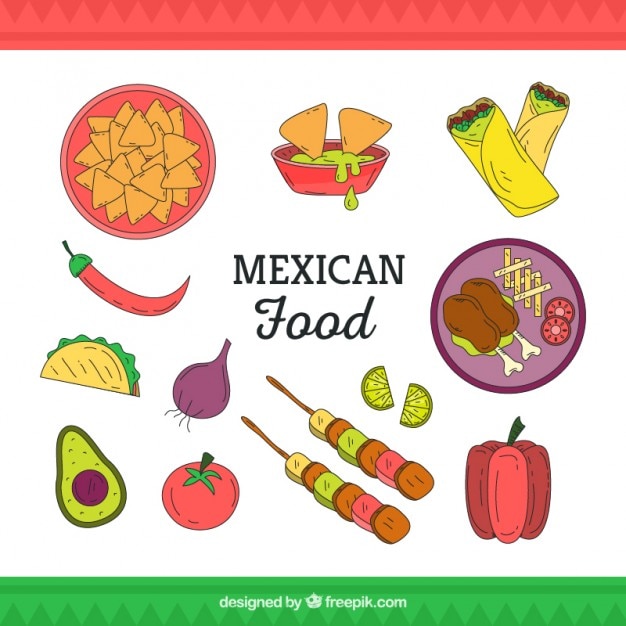 Free vector vartiety of hand drawn typical mexican food