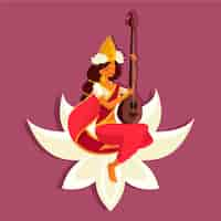 Free vector vasant panchami festival saraswati flat design