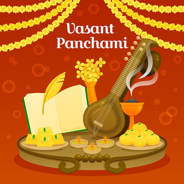 Veena와 음식 vasant panchami 그림