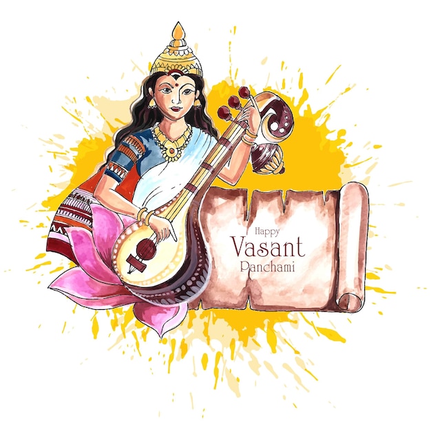 Vasant panchami sul disegno della carta religiosa del dio indiano saraswati maa