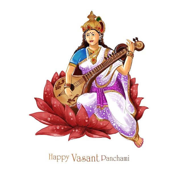 Free vector vasant panchami on indian god saraswati maa religious card design