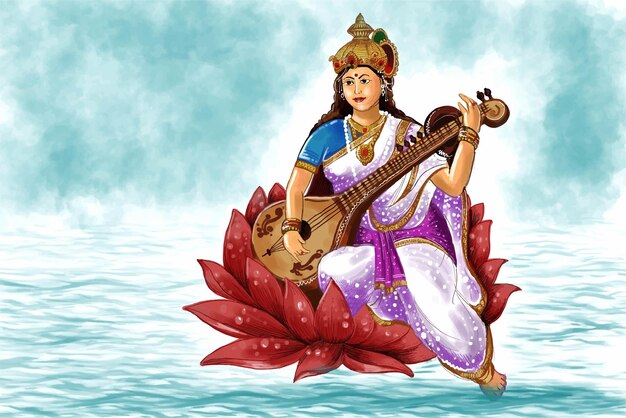 Free vector vasant panchami on indian god saraswati maa religious card design