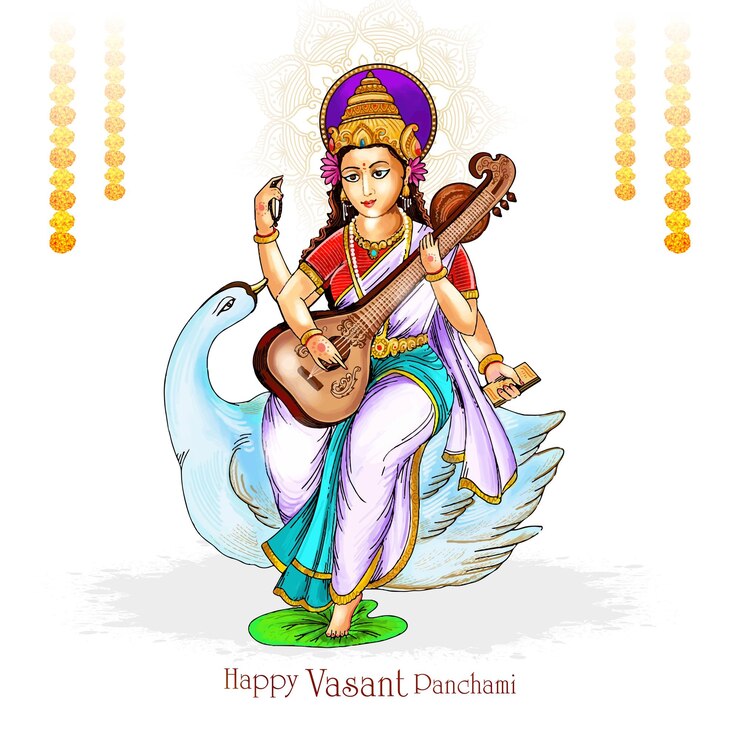 Free Vector vasant panchami on indian god saraswati maa religious card design