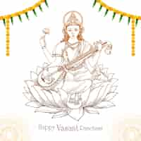 Free vector vasant panchami on indian god saraswati maa sketch religious card design