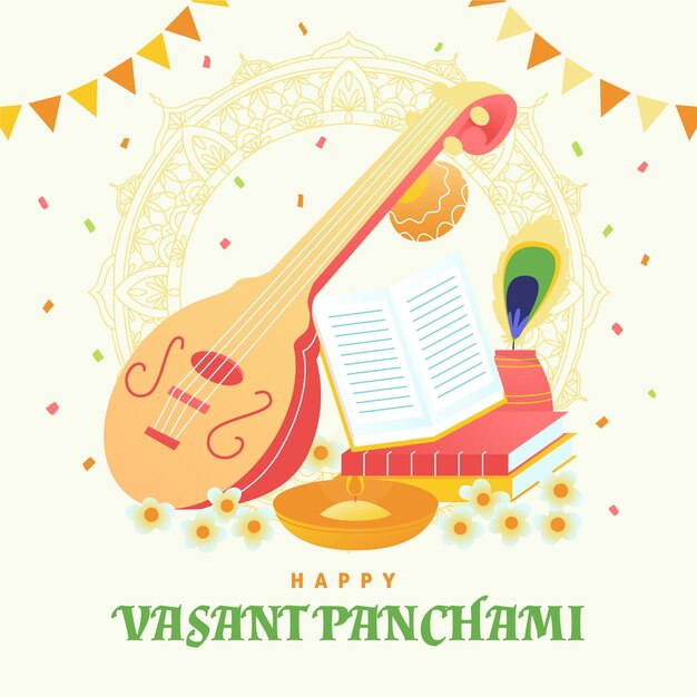 Vasant panchami 악기 손으로 그린