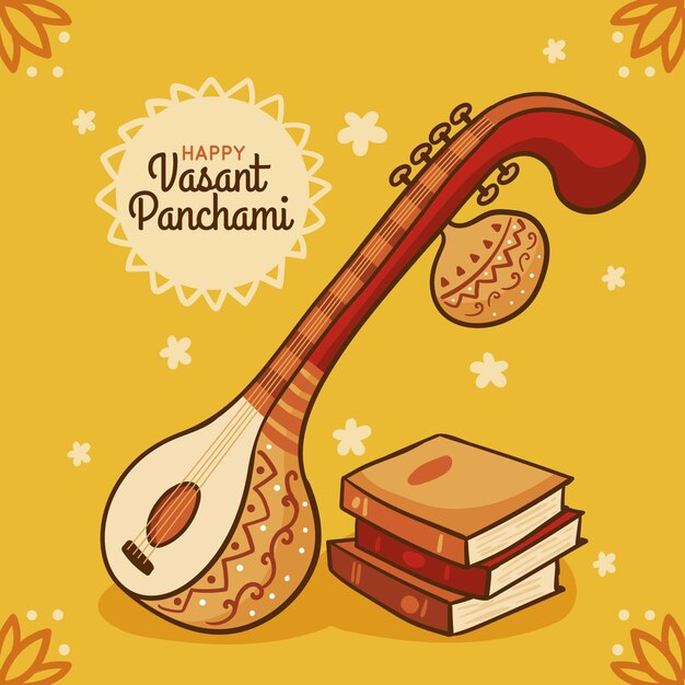 Free vector vasant panchami musical instrument