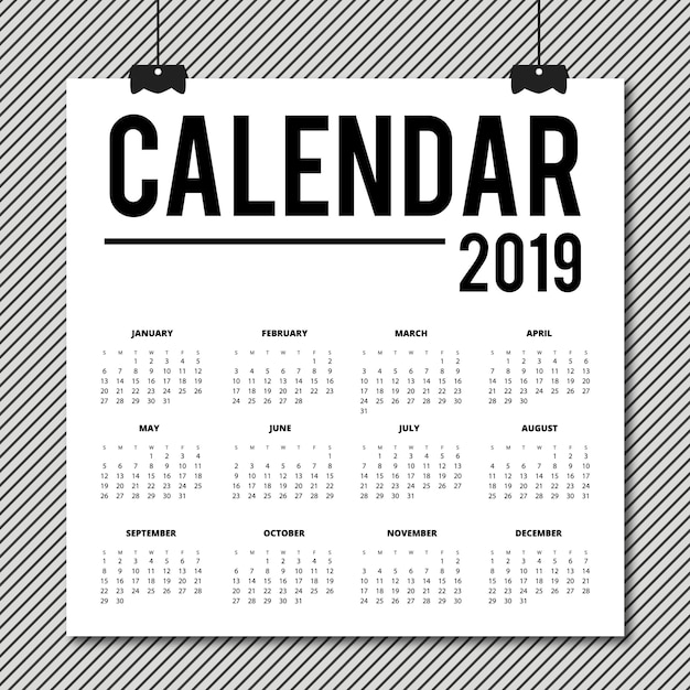 Vettore gratuito vector 2019 calendar design