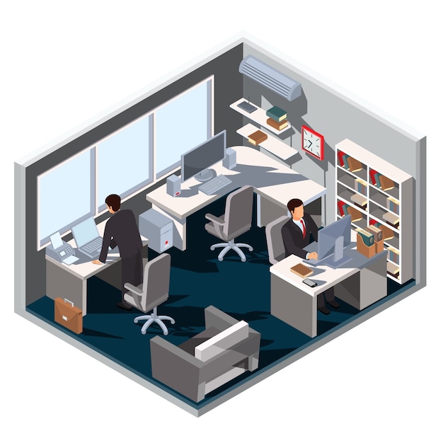 Free vector vector 3d isometric illustration interior office room