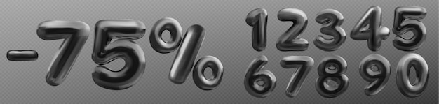 Vettore gratuito vector 3d numero di carattere in metallo set palloncino alfabeto