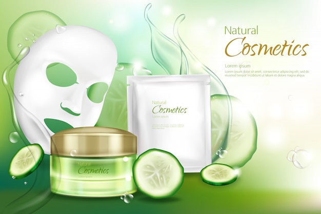 Vector 3d banner realistico con maschera cosmetica facciale foglio bianco