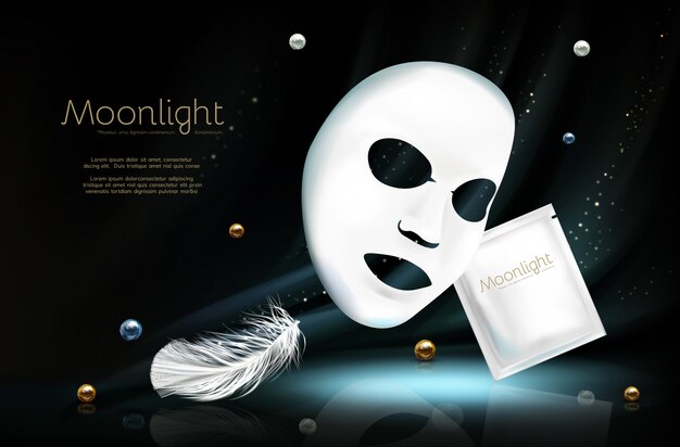 Vector 3d realistic banner with white sheet facial cosmetic mask