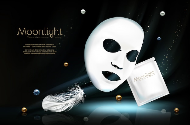 Vector 3d realistic banner with white sheet facial cosmetic mask