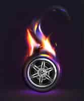 Free vector vector 3d realistic car wheel on fire