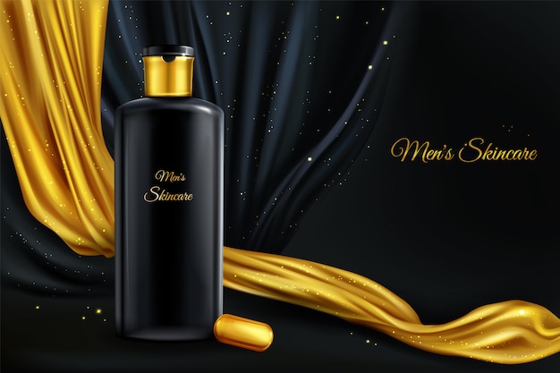 Vector 3d realistic cosmetic background, mock up of luxury cosmetics for men