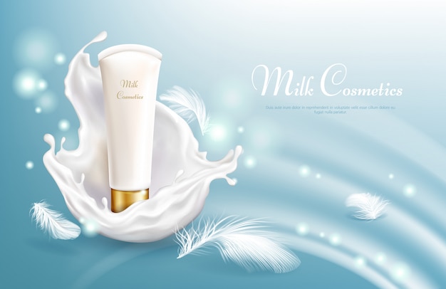 Free vector vector 3d realistic milk cosmetic in white tube, soft and light cosmetics