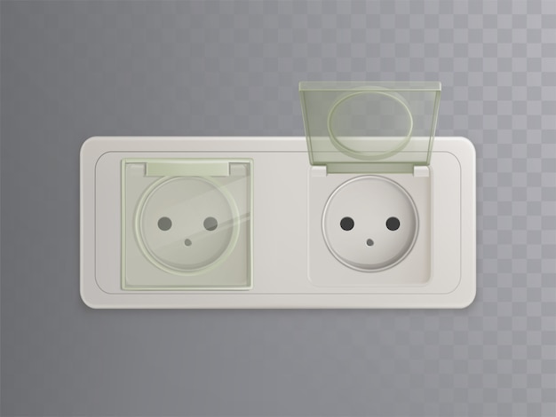 Free vector vector 3d realistic power socket with plastic caps, covers for protection, child-proofed system