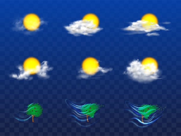 Free vector vector 3d realistic set with weather forecast elements